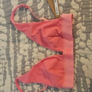 Skims Cotton Rib Plunge Bralette Women's Size S Sugar Pink Stretch Logo Barbie